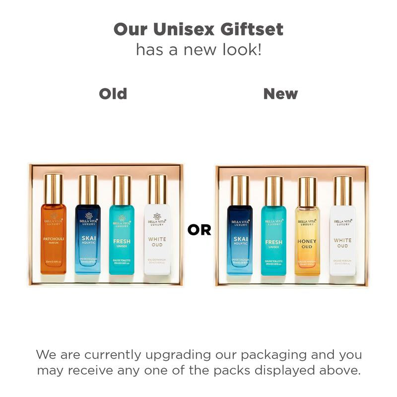 Bella Vita Luxury'S Unisex Perfume Gift Set | 4X20 ML for Men & Women | Long Lasting Fragrance Eau De Parfum | SKAI | FRESH | WHITEOUD | HONEY OUD Portableperfumekit