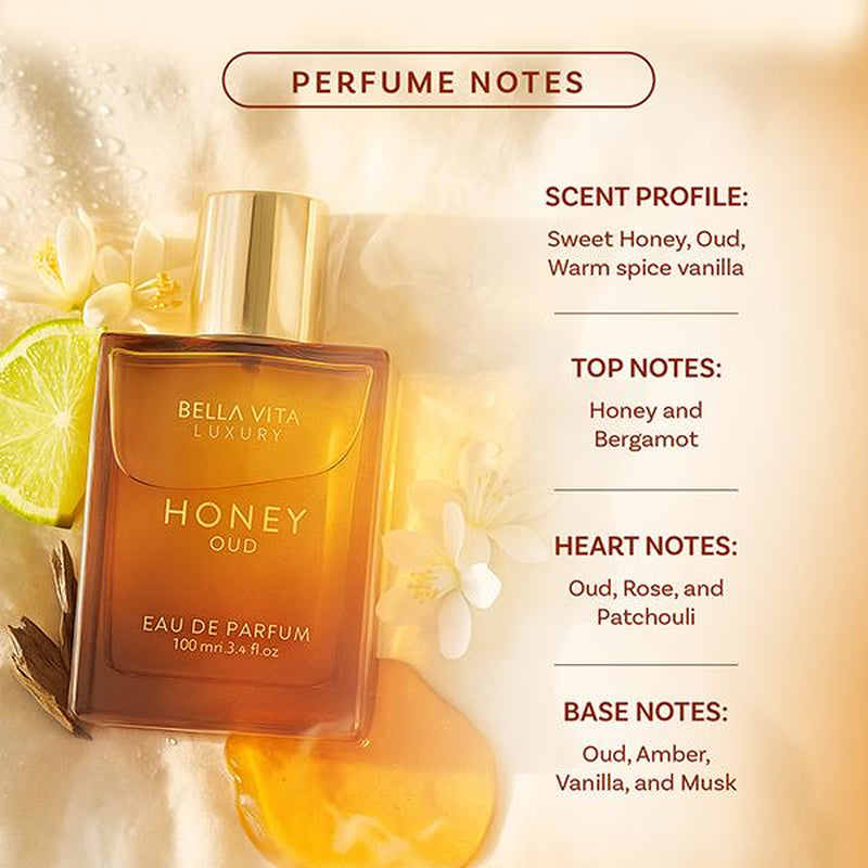 Bella Vita Luxury'S Honey Oud | Eau De Parfum 100Ml (3.4 Fl Oz) | Patchouli, Vanilla, Bergamot | Floral & Spicy | Made with Clean & Vegan Essentials Oils | Cruelty Free Fragrance Perfume