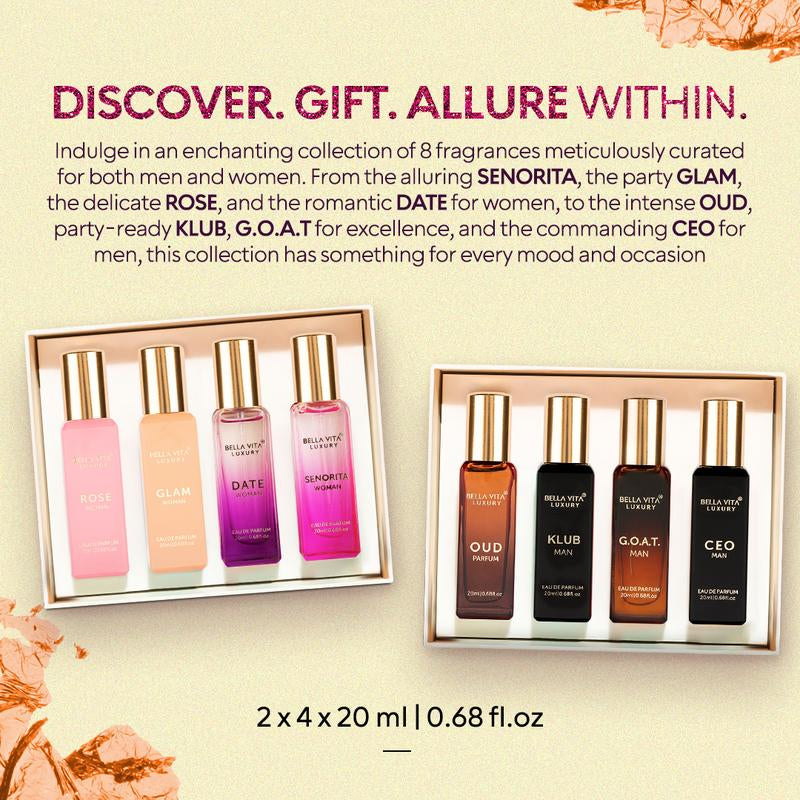 Bella Vita Luxury'S Him & Her Gift Set | 2 Perfume Sets for Men & Women | 8X20Ml | Long Lasting Fragrance | Eau De Parfum