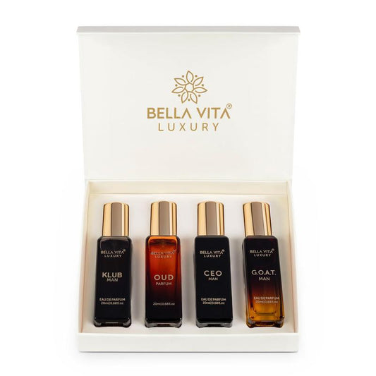 Bellavita Luxury'S Perfume Gift Set for Men | 4 Luxury Minis | Long Lasting | Oud, CEO Man, Klub Man, G.O.A.T.| Eau De Parfum | Portable Perfume Kit